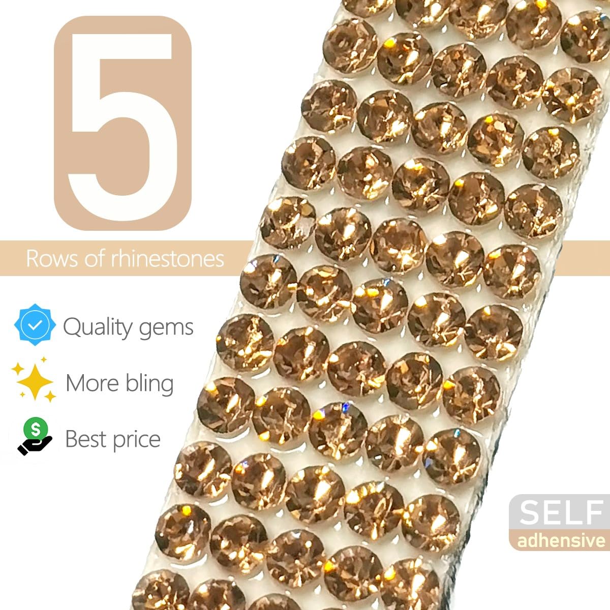 qiipii 3 Yards Crystal Golden Self Adhesive Rhinestone Strips K9 Glass Diamond Gold Bling Glitter Rhinestone Ribbon Sticker Bling Wrap Roll for Crafts Beauty & Personal Care qiipii