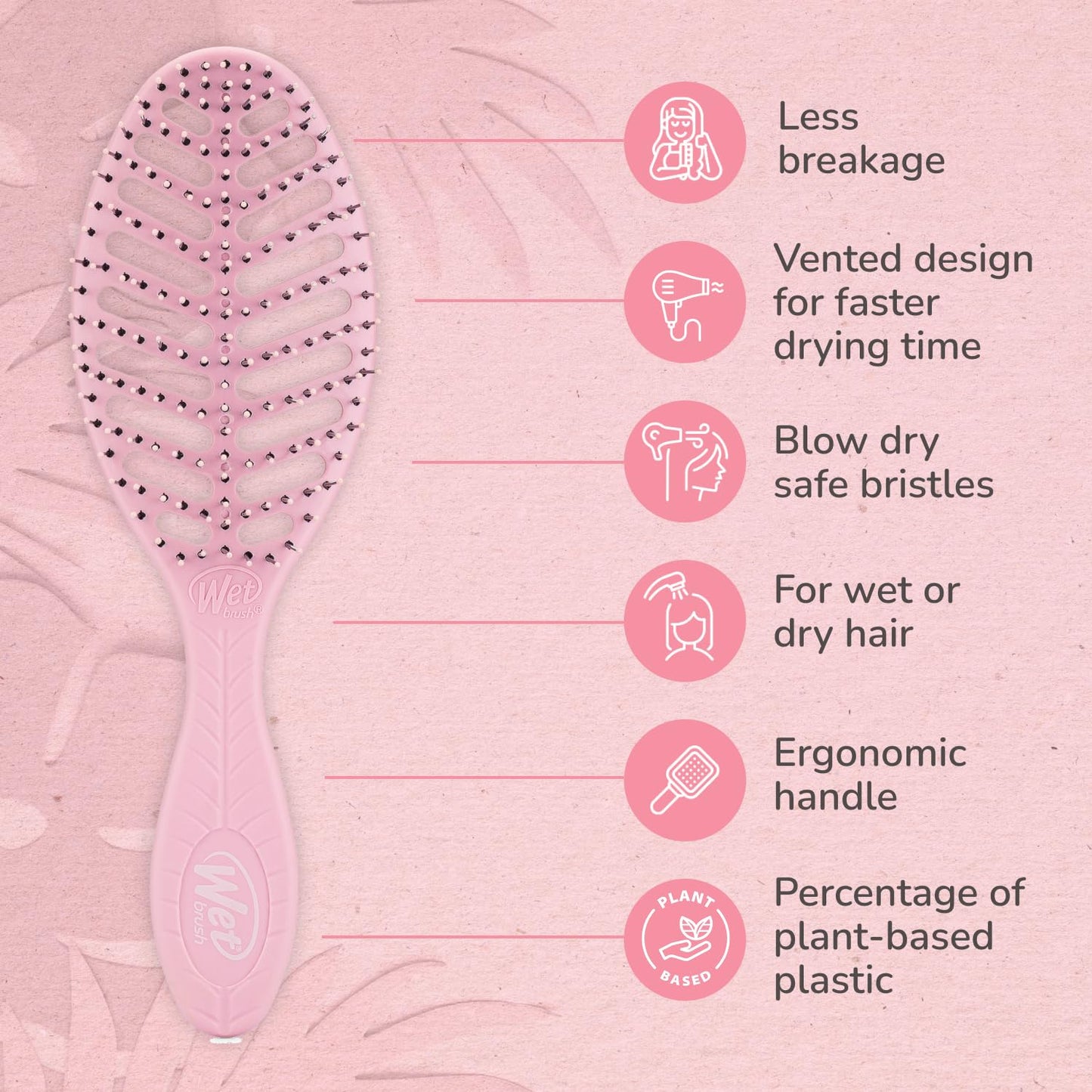 Wet Brush Go Green Speed Dry Hair Brush, Pink - Vented Design & Ultra Soft HeatFlex Bristles - Ergonomic Handle Manages Tangle & Uncontrollable Hair