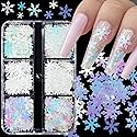 Snowflake Nail Glitter Sequins, 6 Grids Holographic Christmas Nail Art Glitter Snow Flakes Christmas Nail Design Winter Xmas Nail Sticker Decals