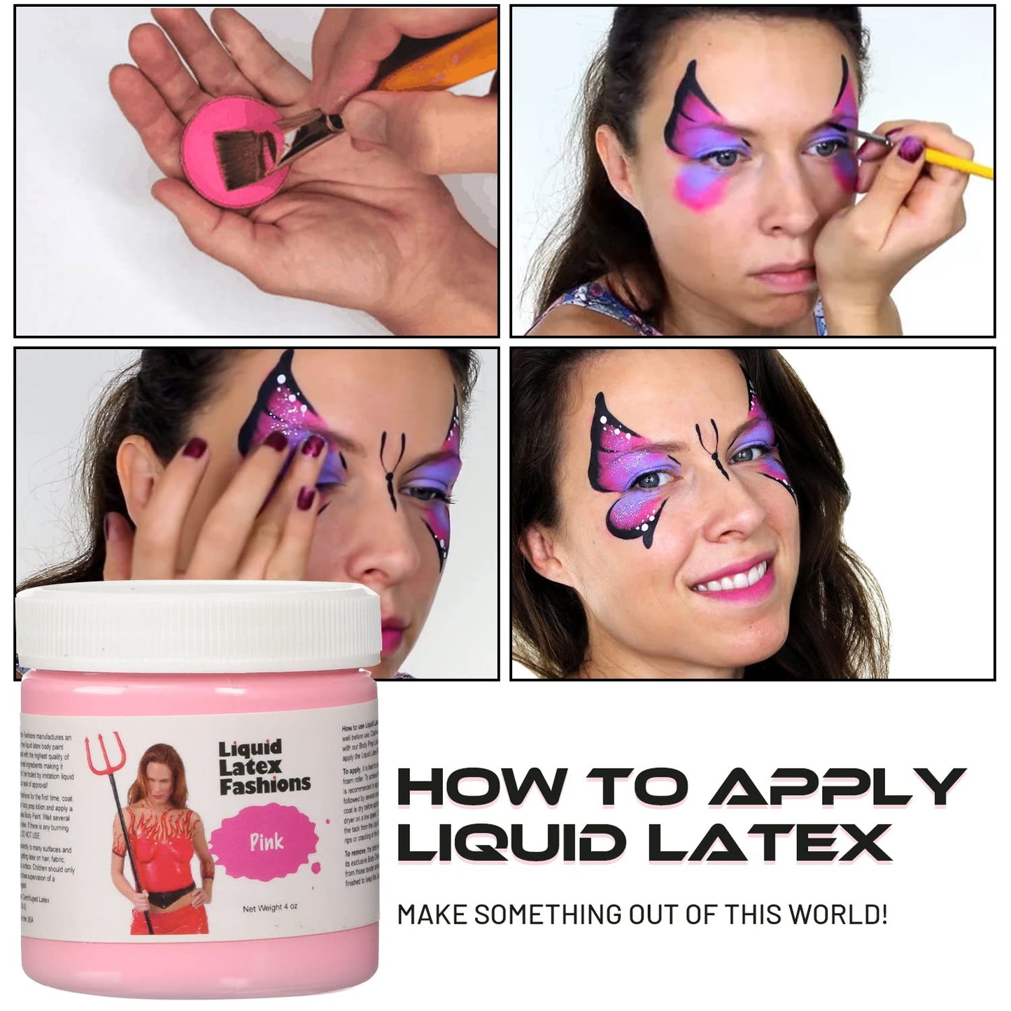 Pink 4 Oz - Liquid Latex Body Paint, Ammonia Free No Odor, Easy On and Off, Cosplay Makeup, Creates Professional Monster, Zombie Arts