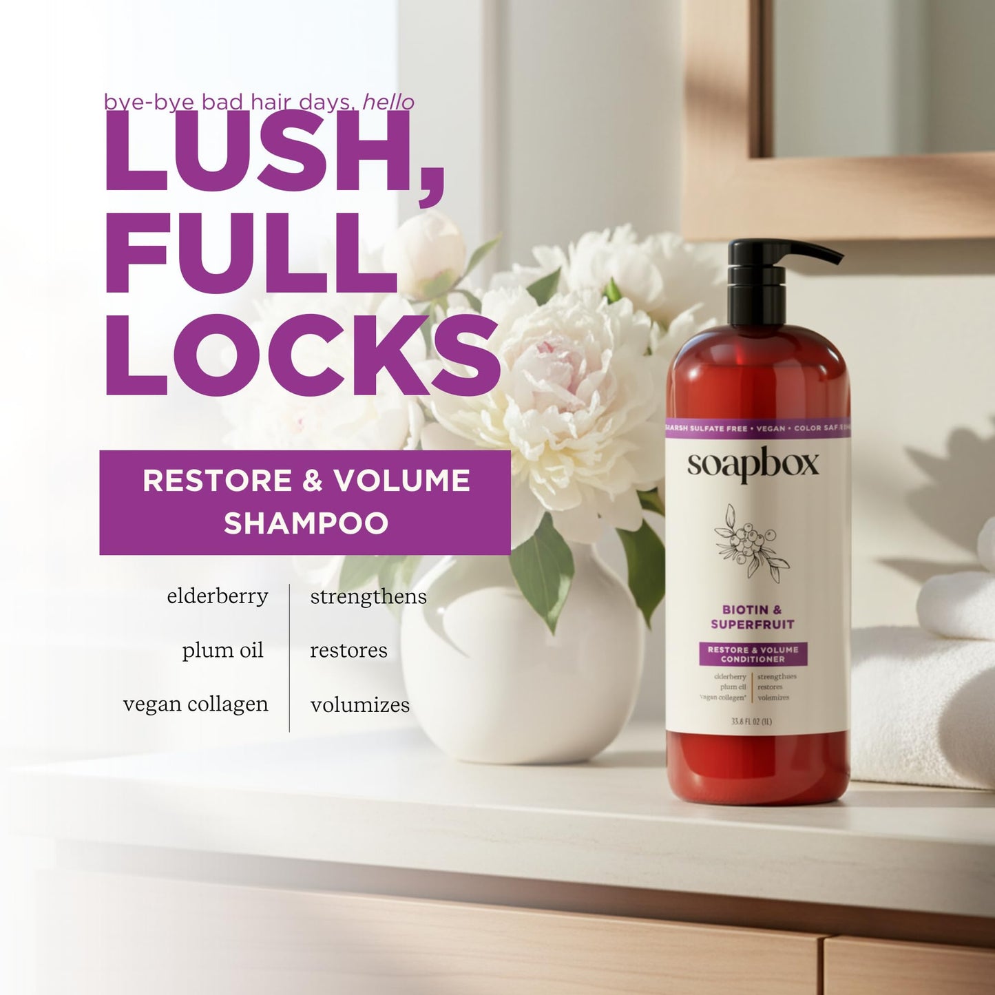 Soapbox Biotin & Super Fruit Shampoo & Conditioner Set, Leaves Hair Volumized & Strengthened - Clean Ingredients Free of Harsh Chemicals, Sulfates