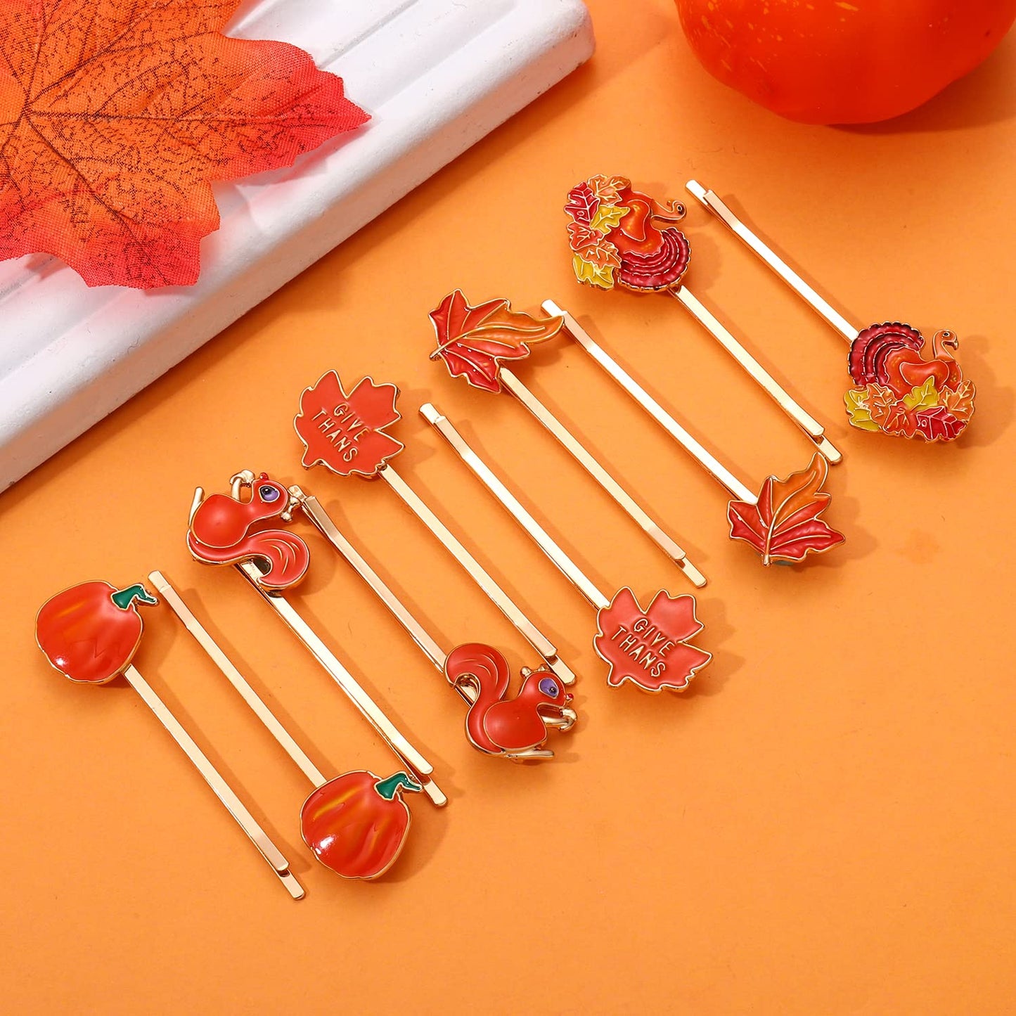 Thanksgiving Fall Hair Clips for Women Enamel Harvest Pumpkin Maple Leaf Turkey Hairpins Cute Autumn Holiday Hair Accessory Costume Party Favors Gifts