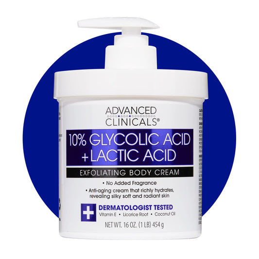 Advanced Clinicals 10% Glycolic Acid + Lactic Acid Lotion Exfoliant Moisturizing Cream With Hyaluronic Acid Moisturizer | AHA Exfoliating Body Cream
