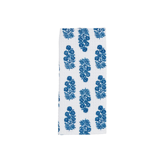 Mud Pie Dianthus Blue Block Towel; 26" x 16 1/2"