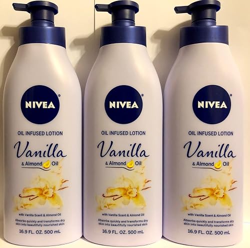 Nivea Lotion Oil-Infused Vanilla/Almond Oil 16.9 Ounce Pump (500ml) (3 Pack)