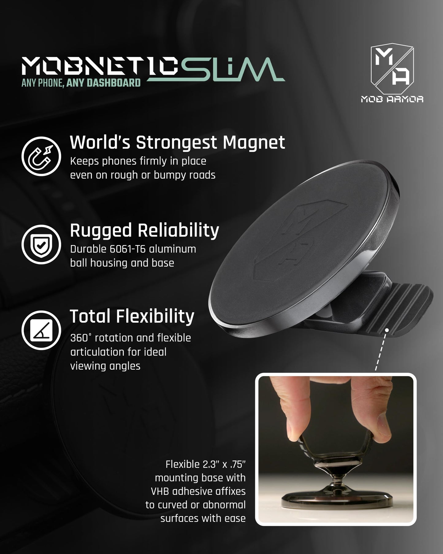 Mob Armor Slim Mount MS - MagSafe Compatible Phone Holder for Car, Sleek Car Phone Mount, Supports iPhone & Android, Christmas, White Elephant…