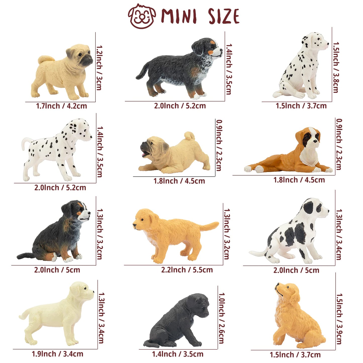 Toymany 12PCS Mini Dog Figurines Playset – Realistic Hand-Painted Puppy Figures, Plastic Animal Toys, Cake Toppers & Gifts for Kids