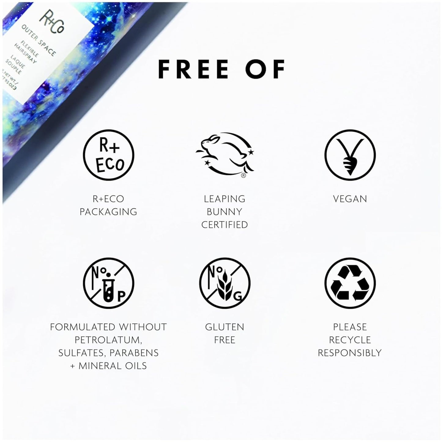 R+Co Outer Space Flexible Hairspray - Light Hold Hairspray for All Hair Types - Adds Shine, Volume & Flexible, Long-Lasting Hold - Vegan