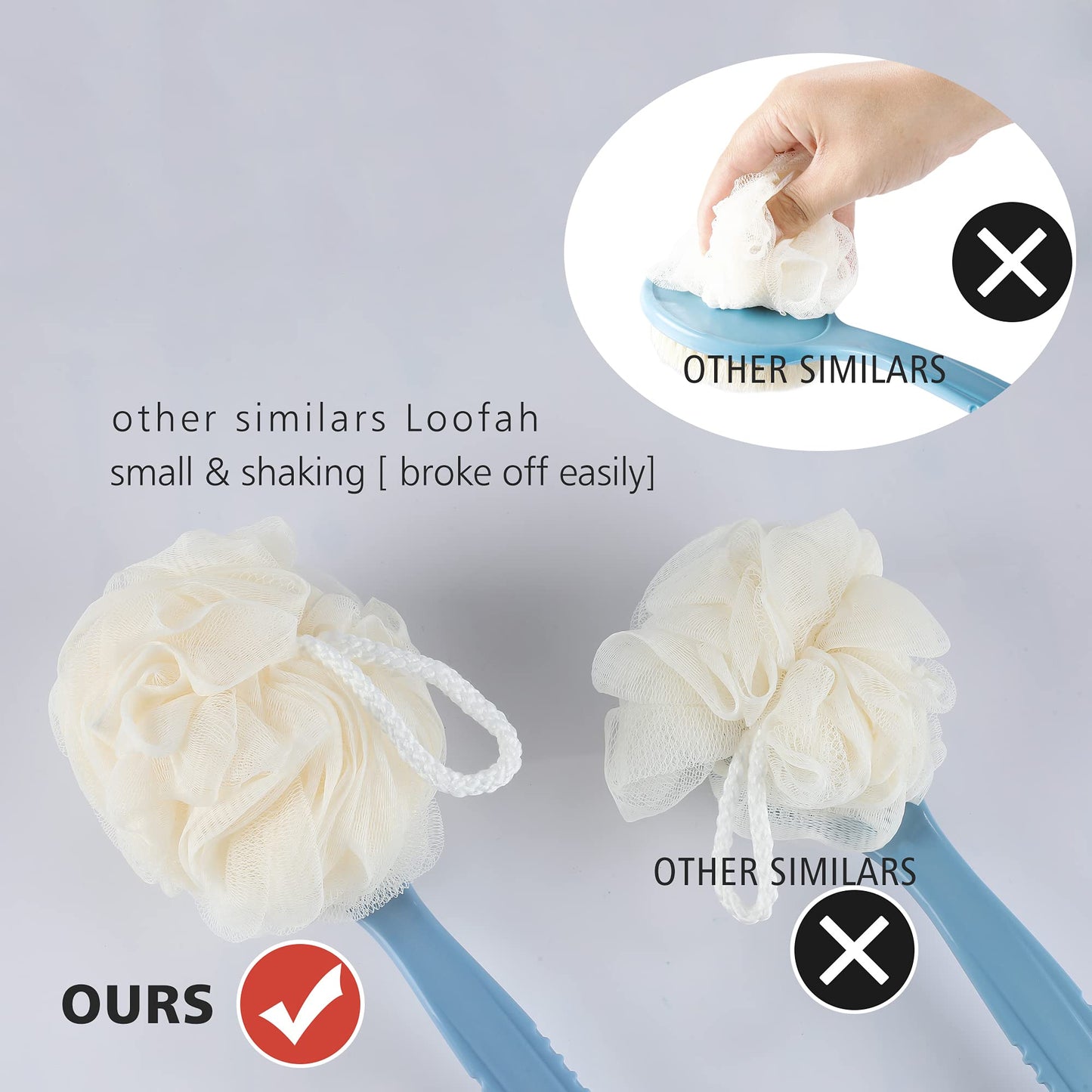 Shower Body Brush with Bristles and Loofah,Back Scrubber Bath Mesh Sponge with Curved Long Handle for Skin Exfoliating Bath, Massage Bristles Suitable Beauty and Personal Care HONOMA