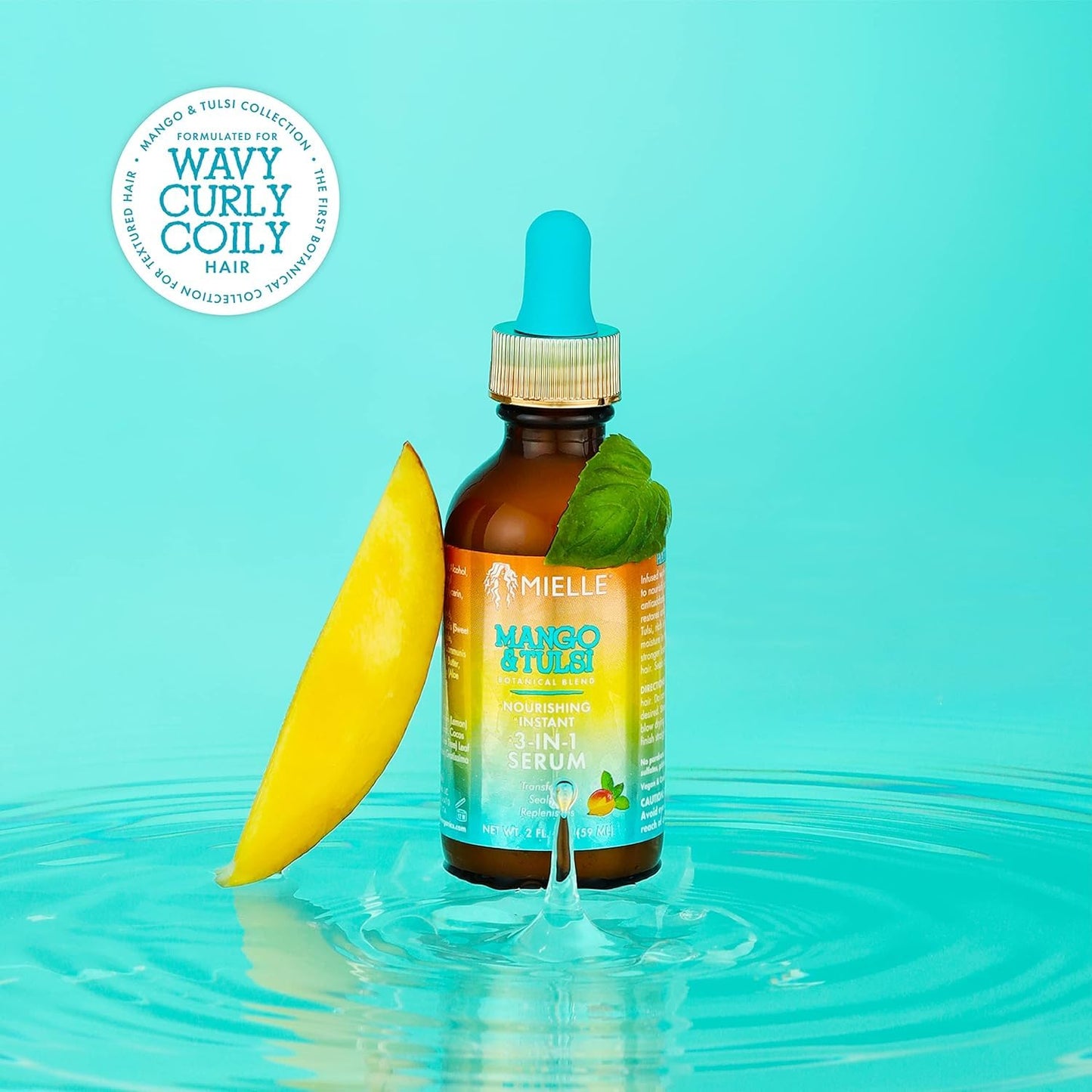 Mielle Organics Mango & Tulsi Nourishing 3-in-1 Hair Serum - Hair & Scalp Serum for Frizz Control, Split Ends & Moisture Balance - Strengthens