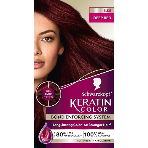 Schwarzkopf Keratin Color Permanent Hair Color, 5.88 Deep Red, 1 Application - Professionally Inspired Permanent Hair Dye, for up to 80% Less Breakage