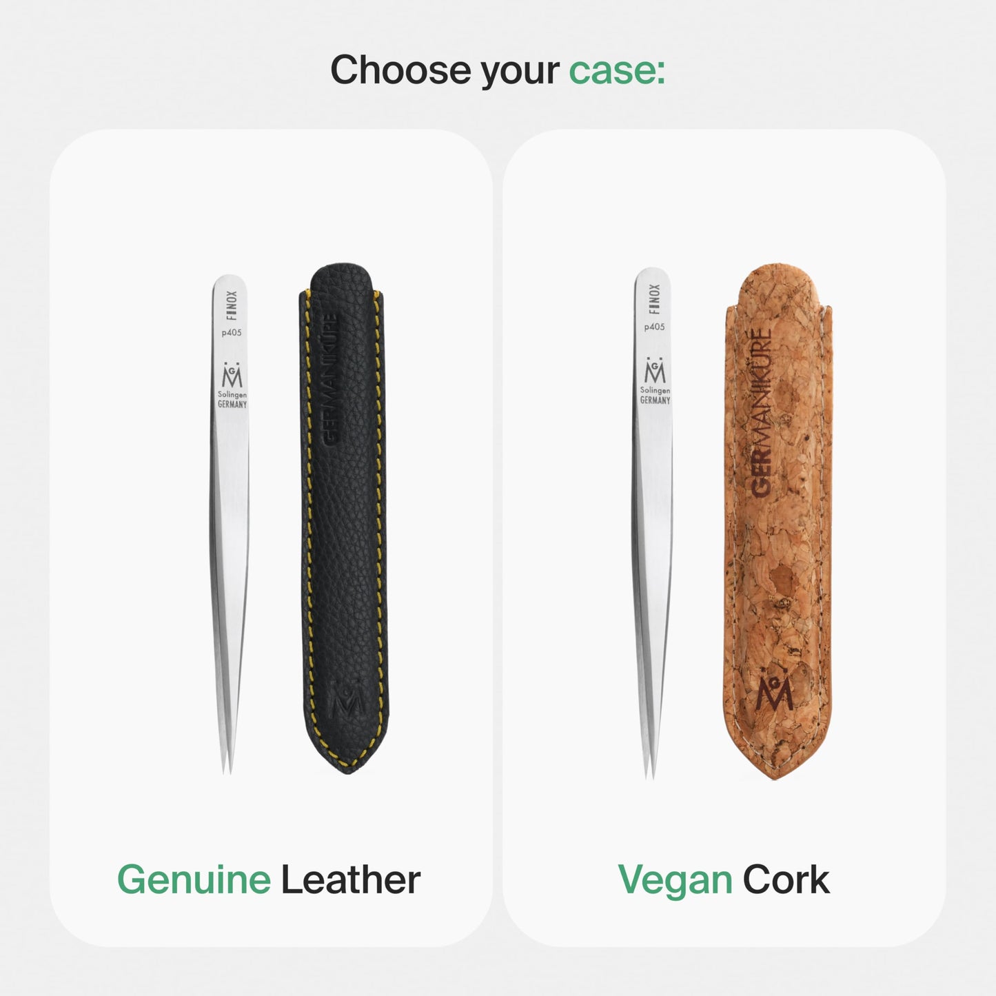 GERMANIKURE Professional Wide Grip Pointed Tweezers - FINOX Stainless Steel Sharp Professional Tweezers in Leather Case - Easy to Use - Ethically Made