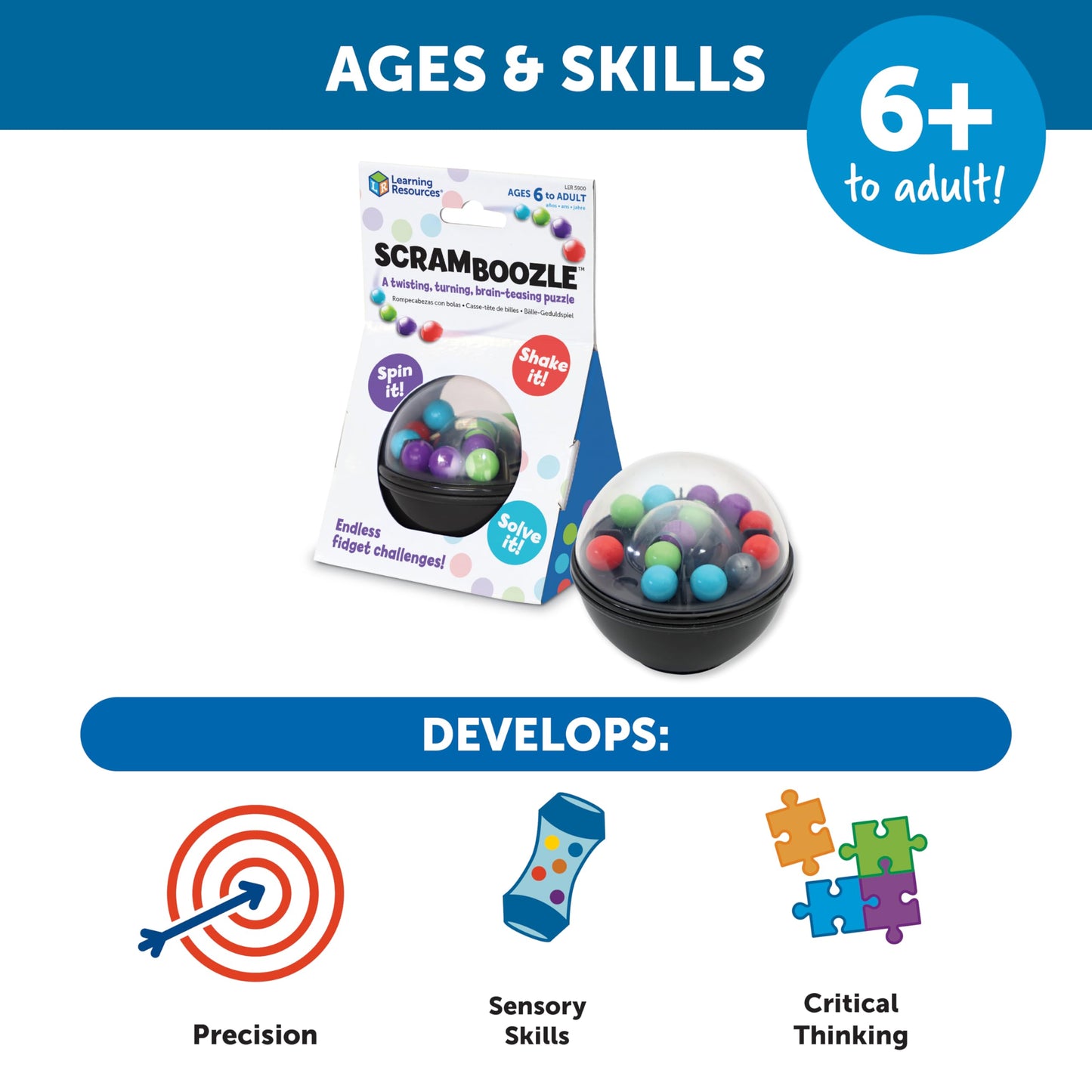 Learning Resources Scramboozle Puzzle Ball – 3D Brain Teaser & Sort Game, Fidget & Travel Toy for Kids & Adults Ages 6+