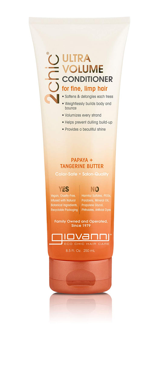 GIOVANNI 2chic Ultra-Volume Conditioner - Daily Volumizing Formula with Papaya & Tangerine Butter, Promotes Weightless Control for Thin Hair, No