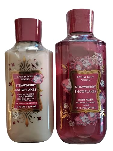 Bath & Body Works Women's Strawberry Snowflakes Body Lotion and Body Gel Wash 2 Piece Set