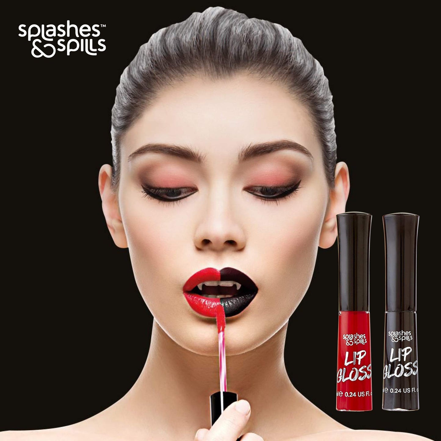 Luxurious Black Lip Gloss - Vibrant Color with Full Coverage and Shiny Finish, Moisturizing Formula Nourishes Lips - 2 Pack - by Splashes & Spills