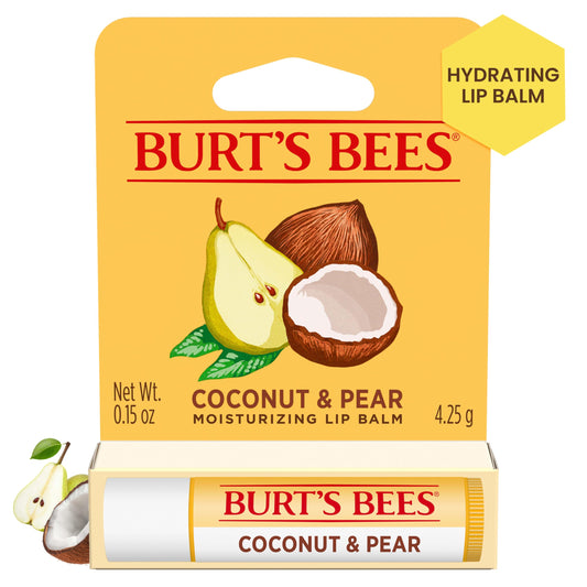Burt's Bees Coconut and Pear Lip Balm, Lip Moisturizer With Responsibly Sourced Beeswax, Tint-Free, Natural Conditioning Lip Treatment, 1 Tube, 0.15
