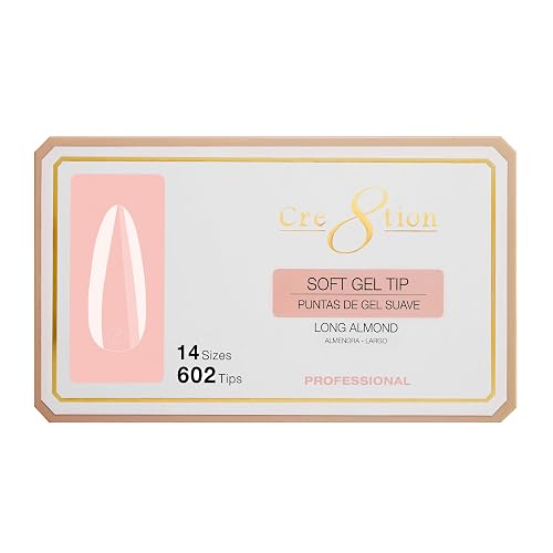 Cre8tion Soft Gel Nail Tips, Long Almond Shape, 602 Tips in 14 Sizes (00-9) for Professional Nail Extensions Beauty & Personal Care Cre8tion