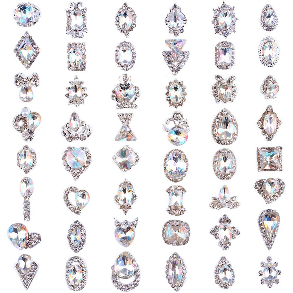 48PCS 3D Luxury Nail Art Rhinestones Nail Diamonds Glass Crystal AB Metal Gems Jewels Stones for DIY Nail Art Work Design Decoration Craft Jewelry