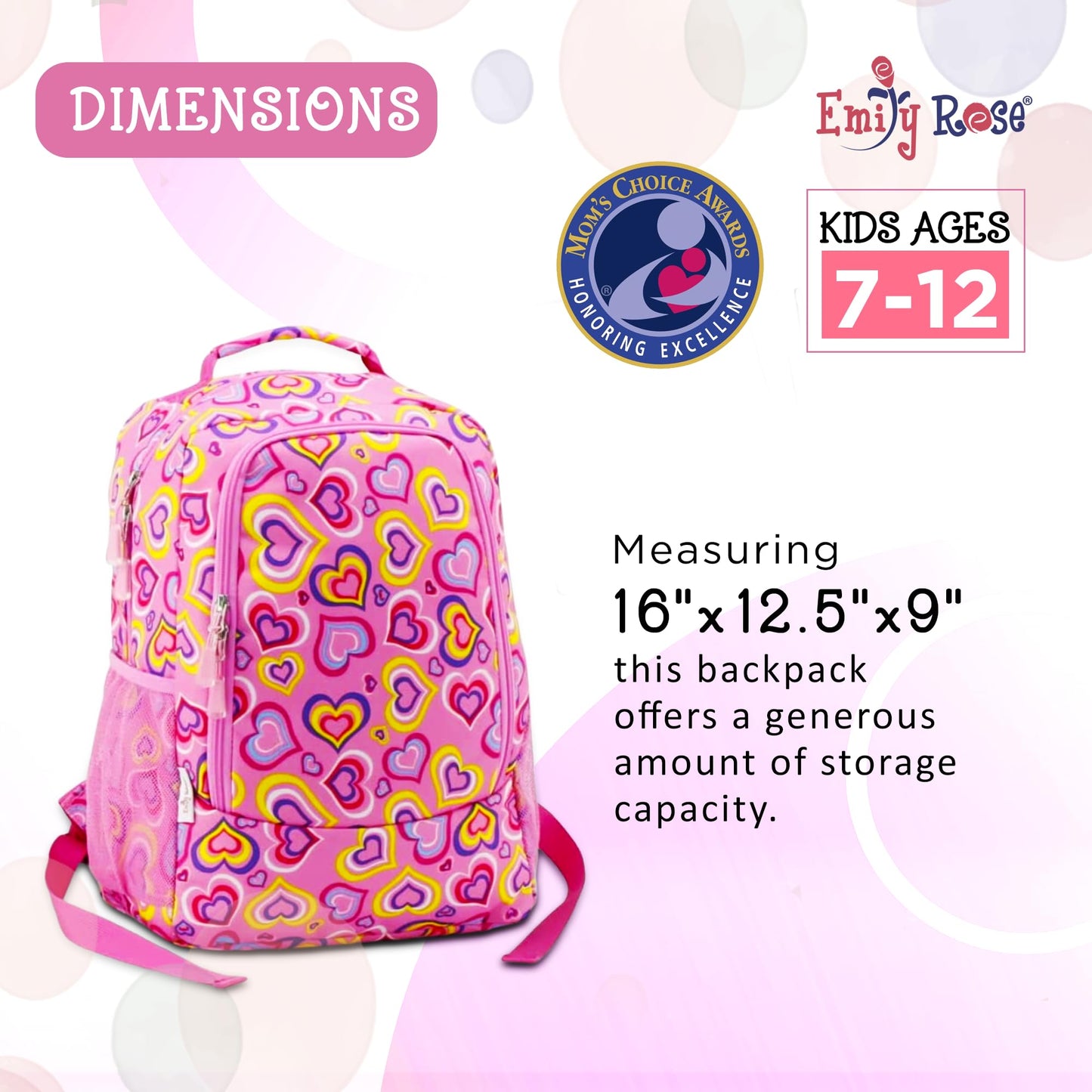 Emily Rose Kid's Backpack & Elementary School Supplies Bundle 16" Large Bookbag w/Padded Straps Includes Matching Spiral Notebooks, Folder and Pencils Set | Ideal for Kids 5-12 | USA Business