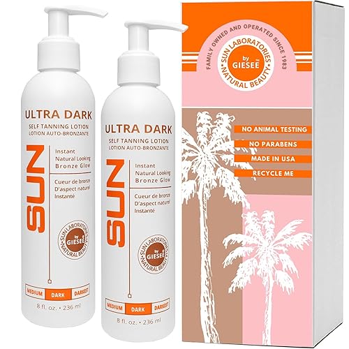 Sun Laboratories By Giesee Ultra Dark Self Tanning Lotion 8 oz Two Pack - Self Tanning Lotion, Self Tanner, Tanning Lotion - Sunless Tanner, Instant