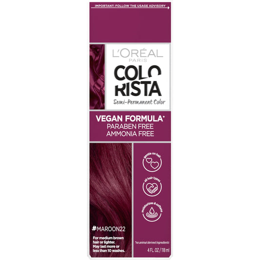 L'Oreal Paris Colorista Semi Permanent Hair Color for Brunettes, Color Depositing Hair Mask Formula, Maroon