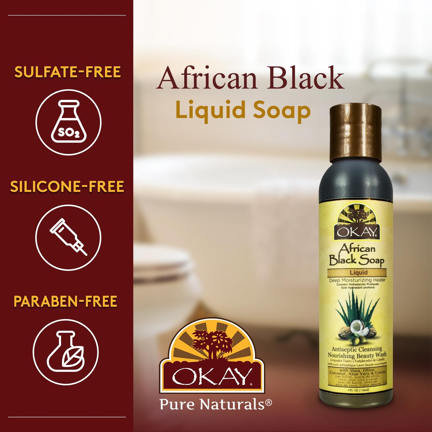 Okay African Black Soap Liquid, 4 Ounce