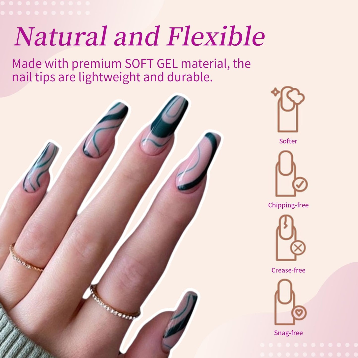 Cycullinyt 550pcs Coffin Soft Gel Nail Tips, 11 Sizes Medium Coffin Half Matte Nails Full Cover Acrylic Press on False Nail Tips No Trace