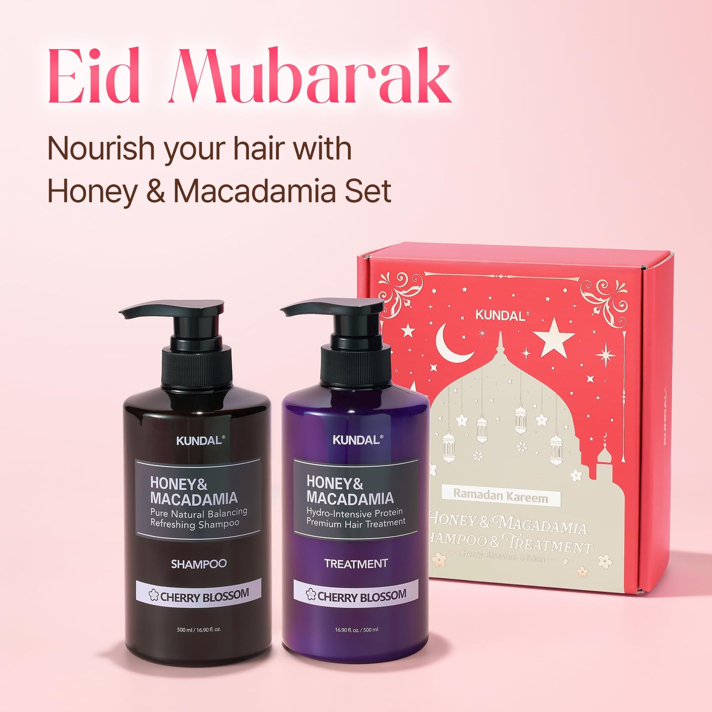 KUNDAL Honey & Macadamia Shampoo & Conditioner Limited Edition Ramadan Gift Set, Cherry Blossom, 16.9 Fl Oz Each, 2 Pack - Korean Hair Care Argan Oil Beauty and Personal Care KUNDAL