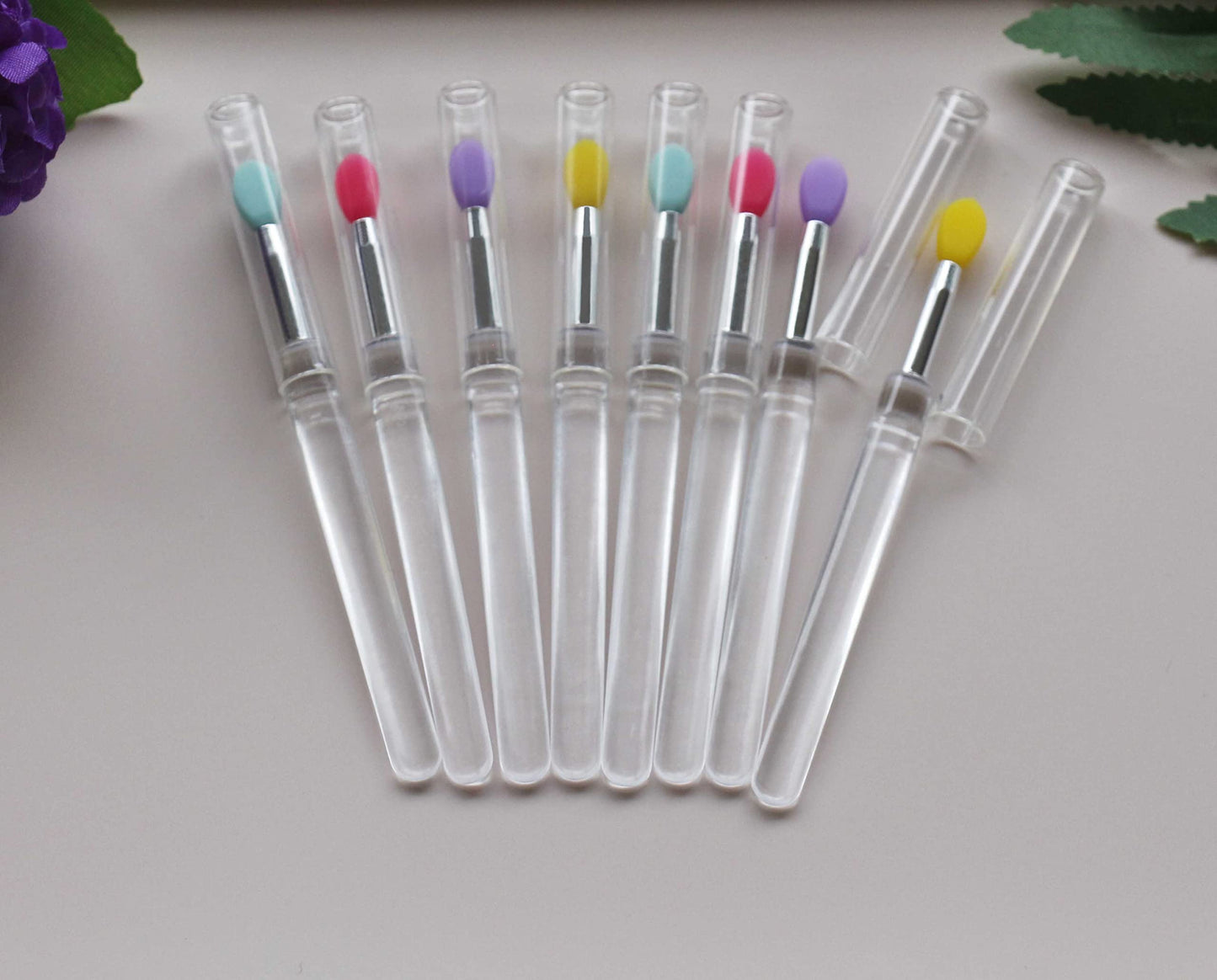 LORMAY Silicone Lip Brushes with Transparent Handles and Caps. Perfect Tools for Applying Cream Lip Mask, Eyeshadow, and Lipstick (8pcs, Multicolor)