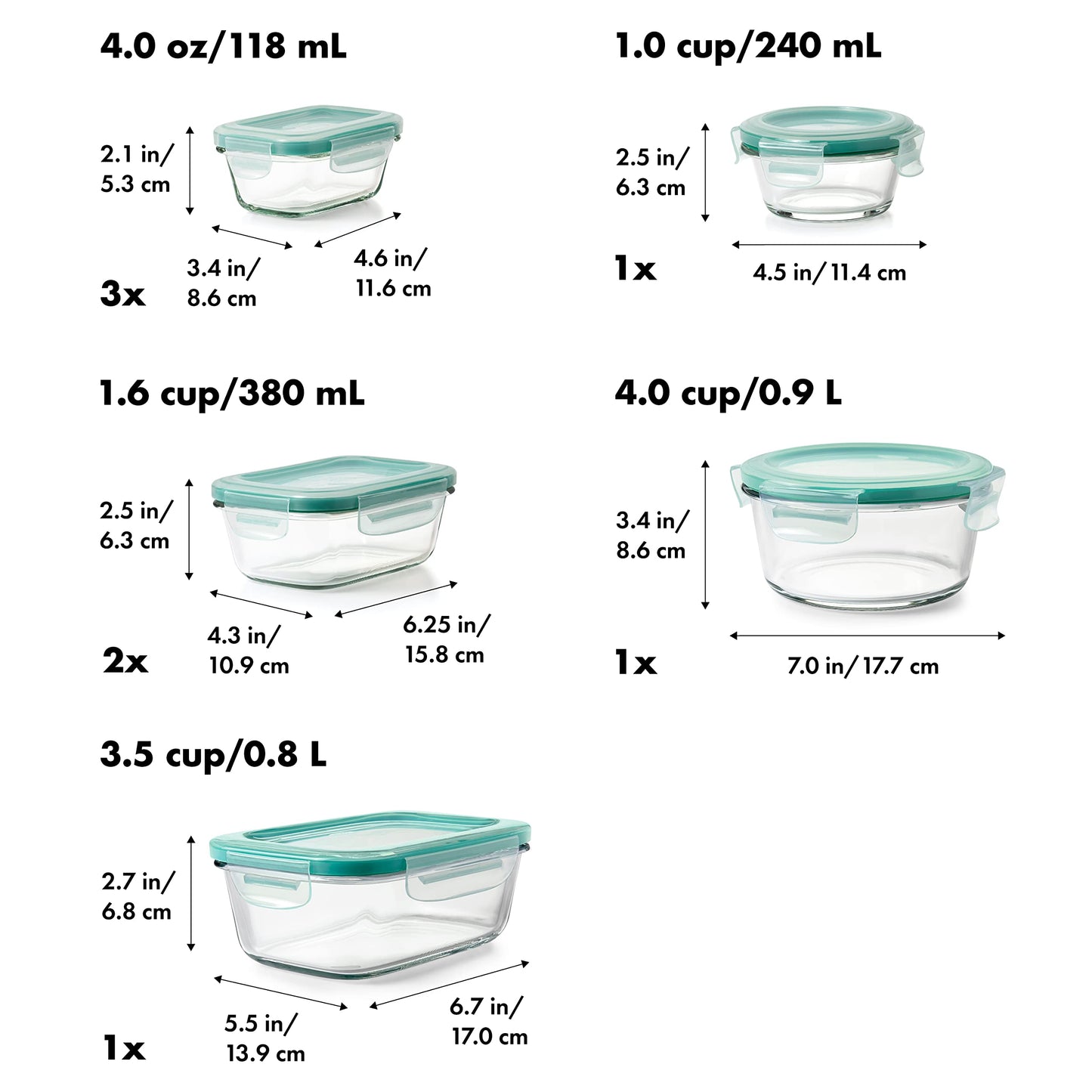 OXO Good Grips 16 Piece Glass Smart Seal Airtight Everyday Container Set