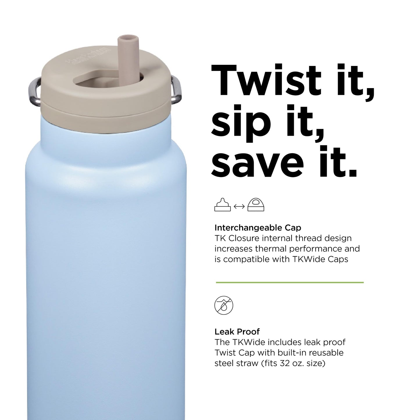 Klean Kanteen 32oz TKWide Insulated Water Bottle with Twist Cap - Clear Sky