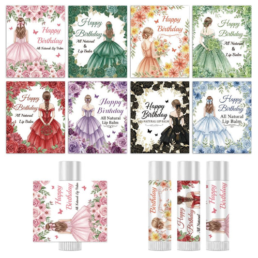 Peacoblue 160Pcs Lip Balm Labels Sticker for Tubes 2.1"x1.7" Girls Birthday Flowers with Wish, 8 Styles Waterproof Chapstick Labels Glossy Beauty and Personal Care peacoblue