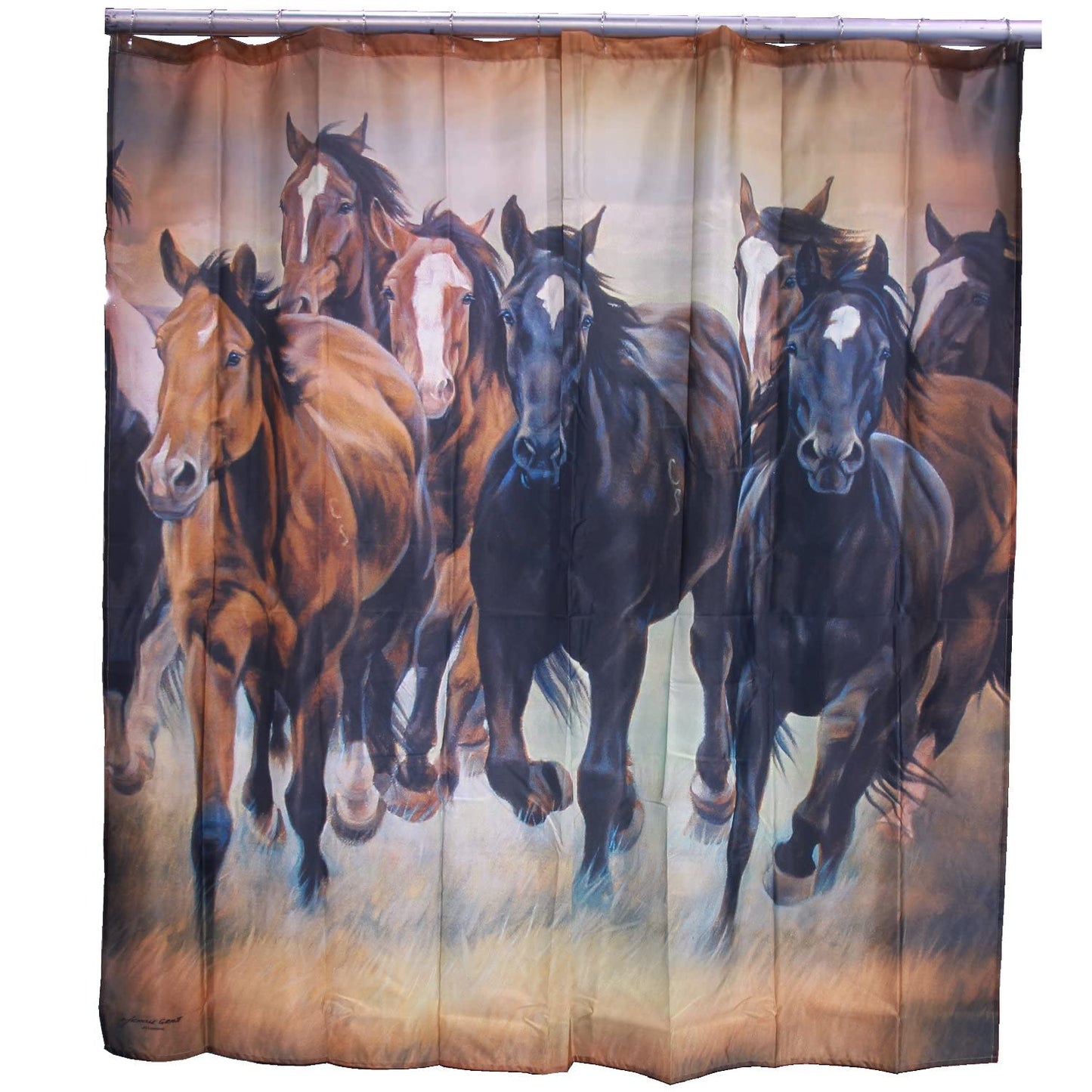 De Leon Collections Western Running Horse Wild Mustang Herd Farmhouse Country Themed Decorative 72" Shower Curtain