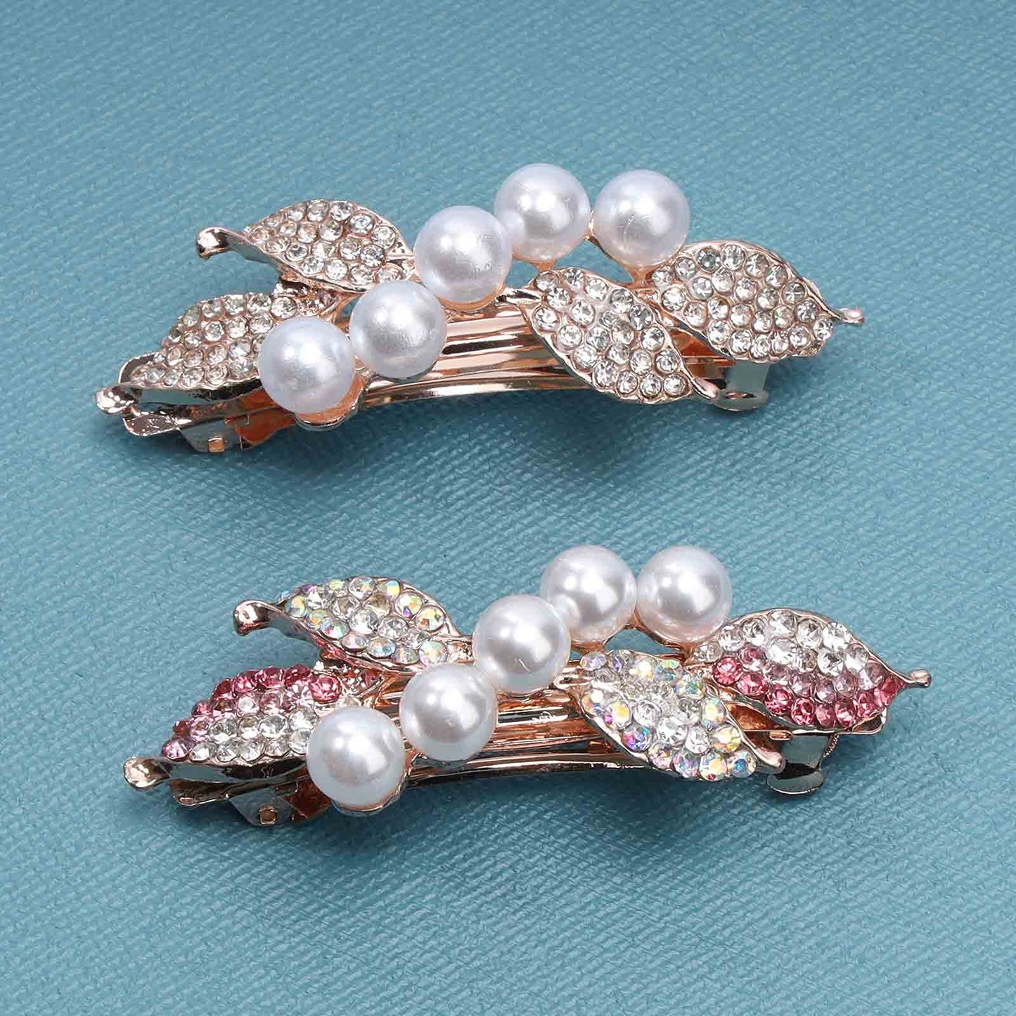 Yheakne Bridal Pearl Rhinestone Hair Clip Barrette Shining Headwear Crystal Hair Barrette Clip Wedding Headpieces Hair Accessories for Women and Girls