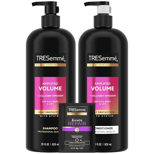 TRESemmé Shampoo and Conditioner Set, Amplified Volume + Collagen Infusion, 24H Full Body & Lift with Heat Protection + Keratin Repair Mask (3 Piece