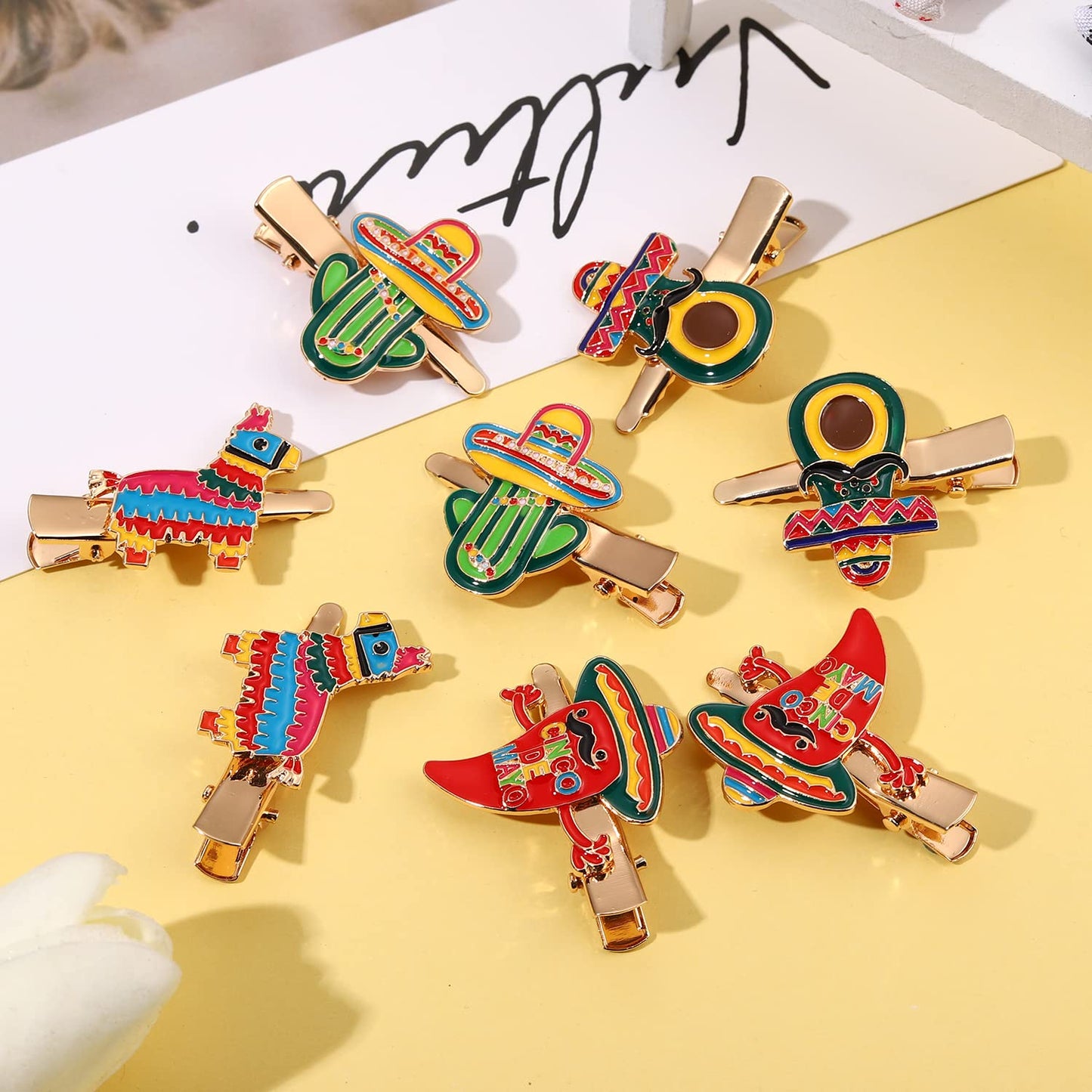 8PCS Mexican Fiesta Hair Clips for Women, Cinco De Mayo Hairpins Colorful Chili Cactus Pinata Sombrero Hair Clip Mexican Hair Accessories Holiday