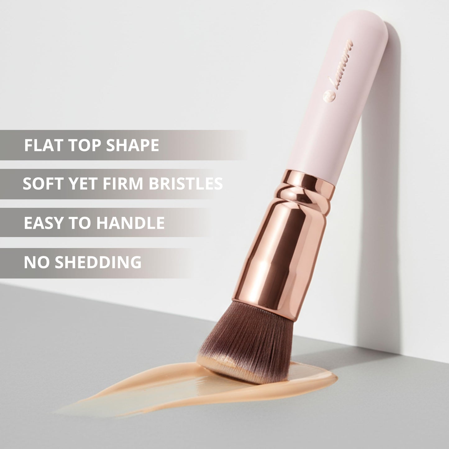 Lamora Makeup Brush Foundation Kabuki - Flat Top Face Brush for Liquid, Cream, and Powder Cosmetics - Full Coverage Blending, Buffing, Stippling