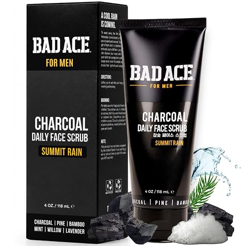BAD ACE Daily Men's Charcoal Face Wash with Scrubs, Korean Exfoliating Face Wash - Premium Mens Face Scrub, Deep Cleansing Skin Care | Men's Facial