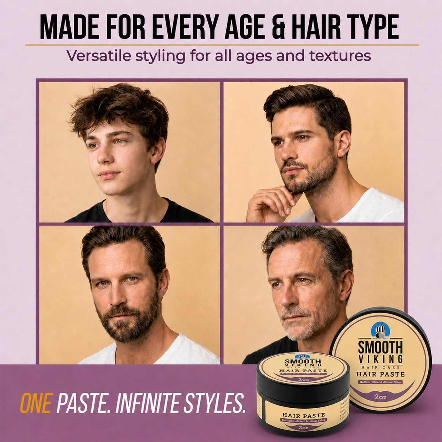 Smooth Viking Hair Paste for Men - Natural Matte Styling Paste for Textured Messy Hairstyle Hair Cream, Hair Styling Cream with Minimal Shine & Medium