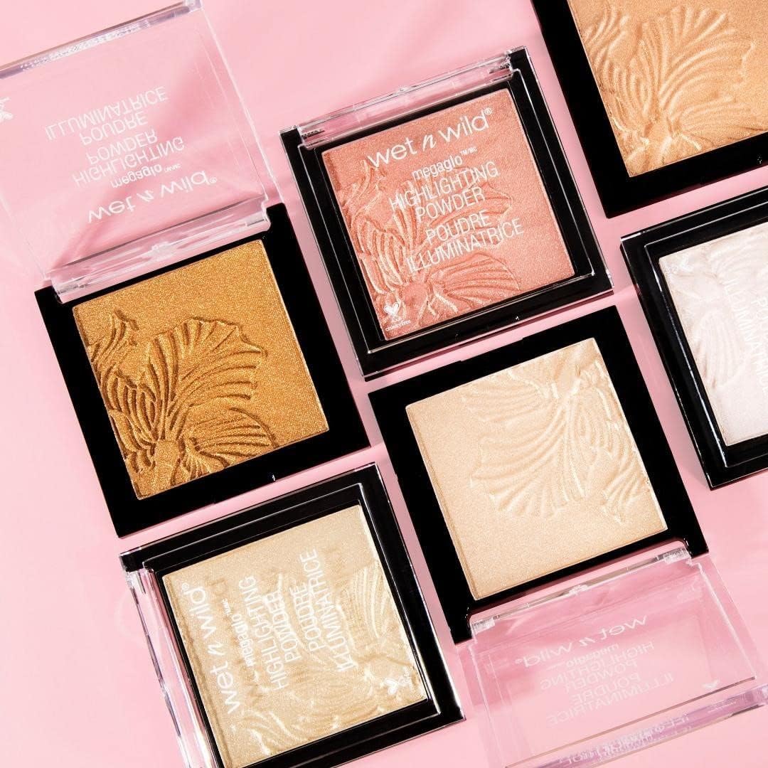 wet n wild MegaGlo Highlighting Powder, Highlighter Makeup, Shimmer Glow, Pink Rose Gold Bloom Time