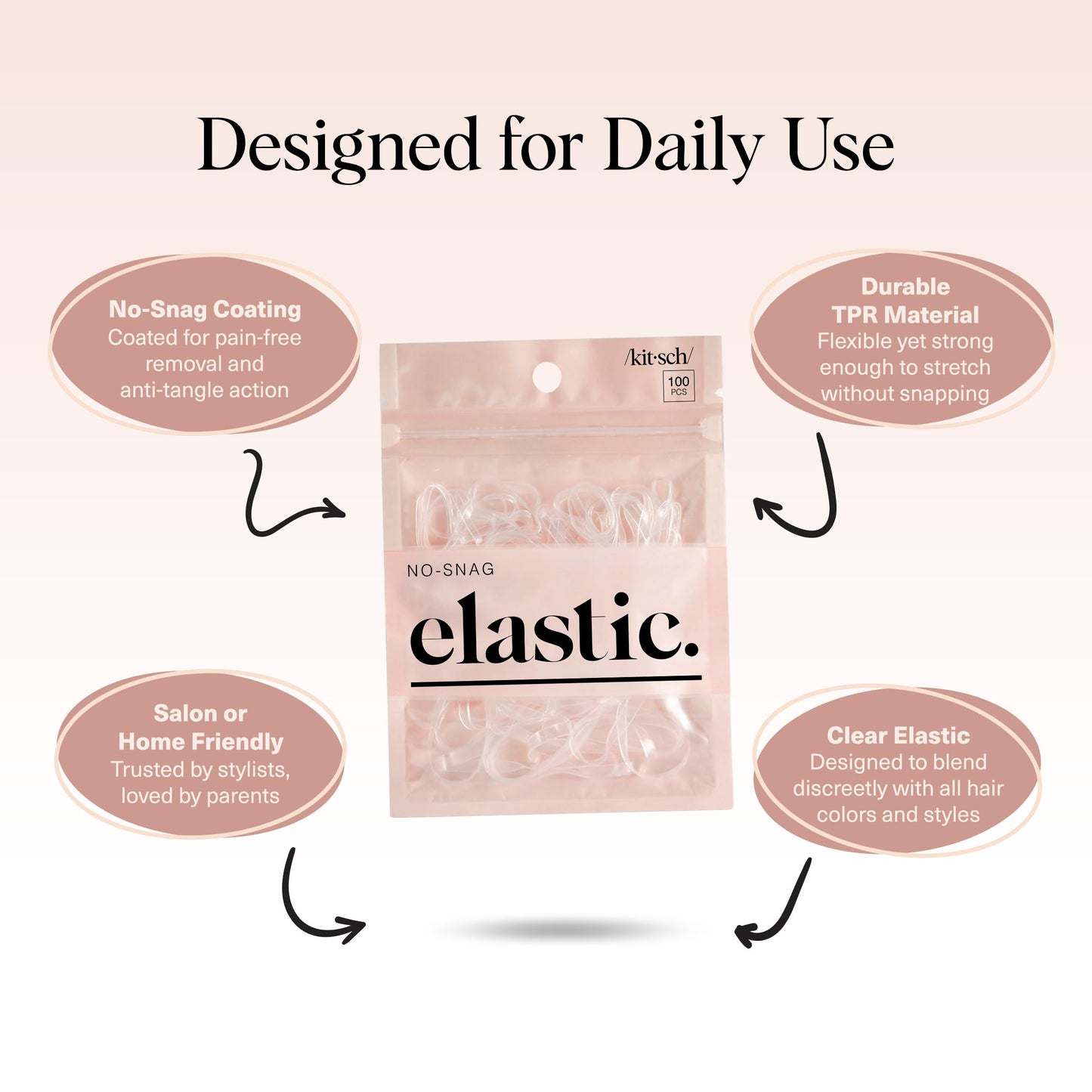Kitsch Hair Ties No Damage for Kids, Teens and Women - Rubber Bands for Hair Styling | No Snag Hair Elastics | Daily Hair Accessories - 500pcs (Clear) Beauty and Personal Care Kitsch