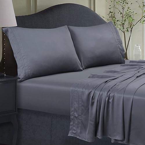 Tribeca Living BAMB300SSKIST 300 TC Rayon from Bamboo Deep Pocket Sheet Set, King, Steel Grey