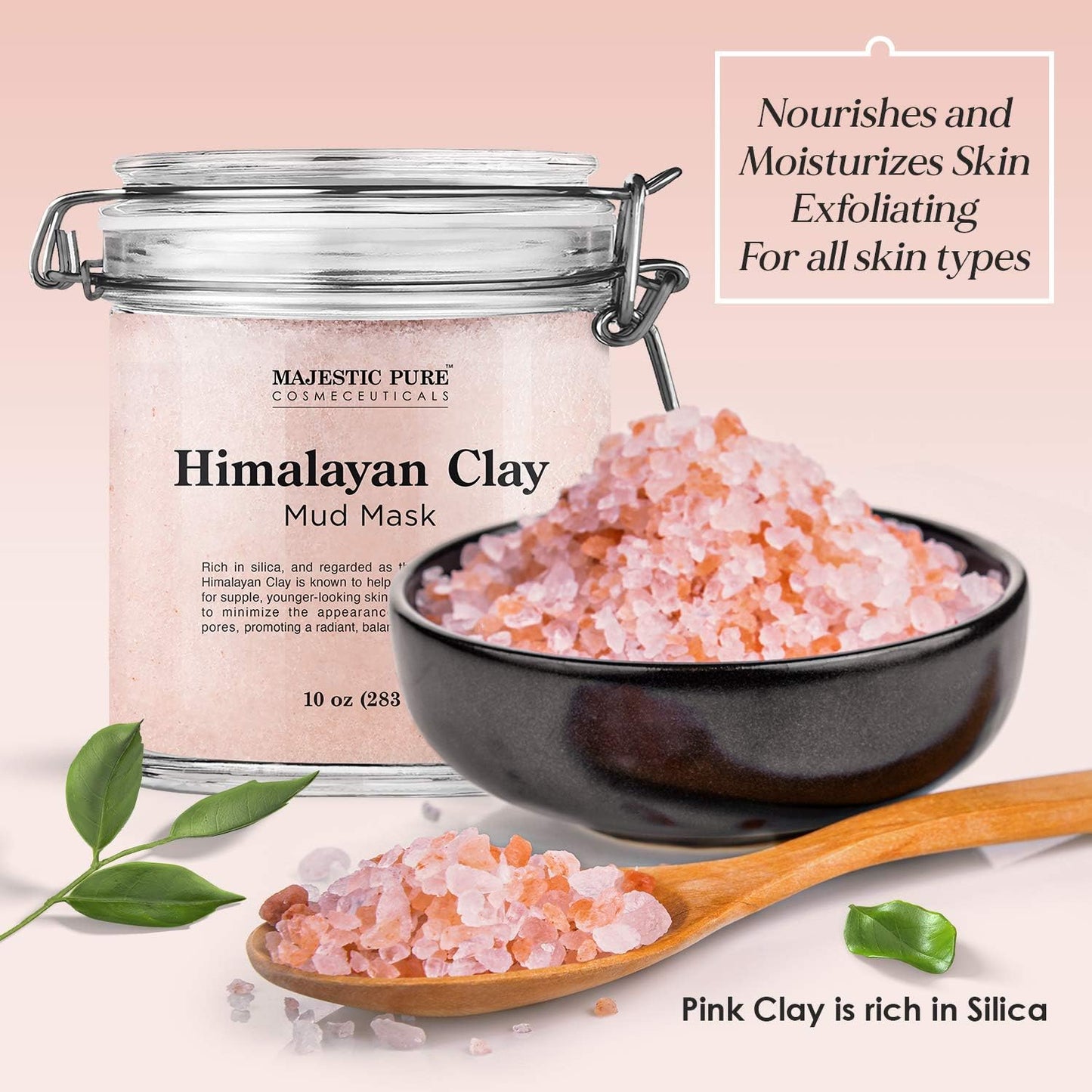 Majestic Pure Himalayan Clay Mud Mask for Face and Body Exfoliating and Facial Acne Fighting Mask - Reduces Appearance of Pores, 10 oz