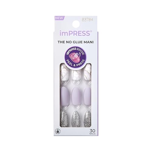 Kiss Impress No Glue Mani Press On Nails, Design, 'Climb Up', Gray, Medium Size, Almond Shape, Includes 30 Nails, Prep Pad, Instructions Sheet, 1 Beauty & Personal Care imPRESS