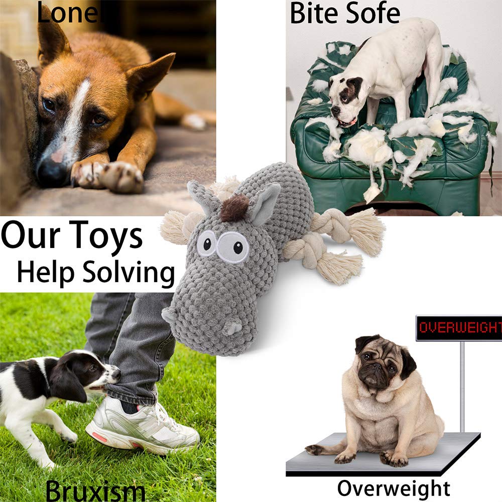 Sedioso Large Dog Squeaky Toy – Plush Stuffed Animal Donkey for Puppies, Small, Medium & Large Dogs, Durable Pet Chew & Play Toy (Grey)