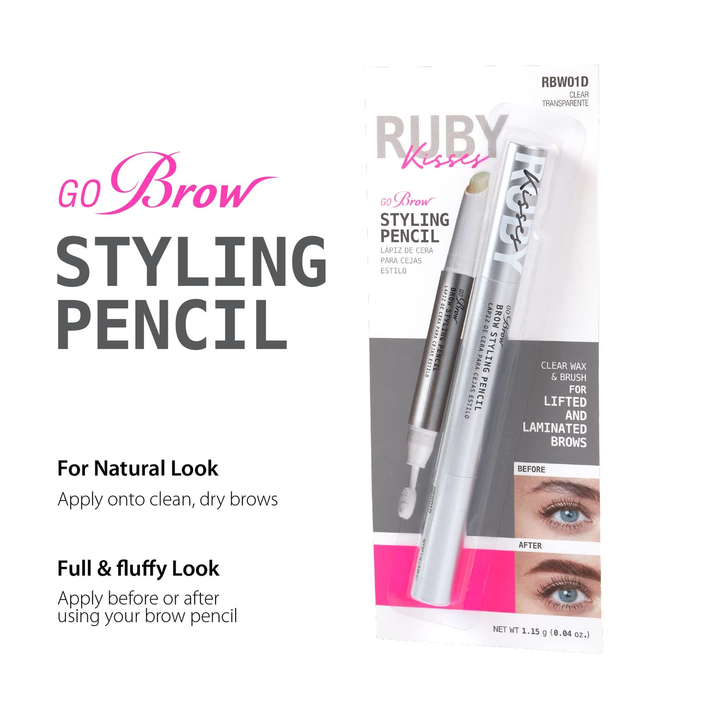 Ruby Kisses Brow Styling Pencil with Brush, Long-Lasting Eyebrow Wax, Clear Brow Shaper, Precision Sculpting & Shaping, Professional Quality, Easy