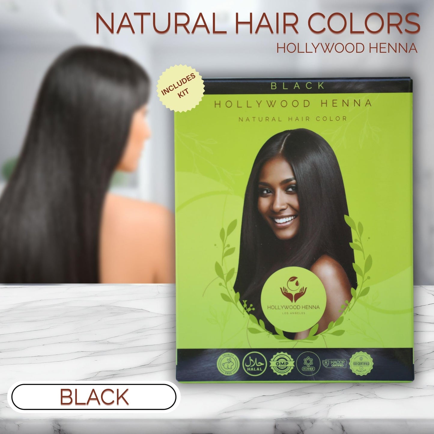 Hollywood Henna Hair Color Kit (Black) Organic Color Hair Beard Dye (Pack of 1-100g) Henna Based Hair Colors with Pure Herbs Free Chemicals Long