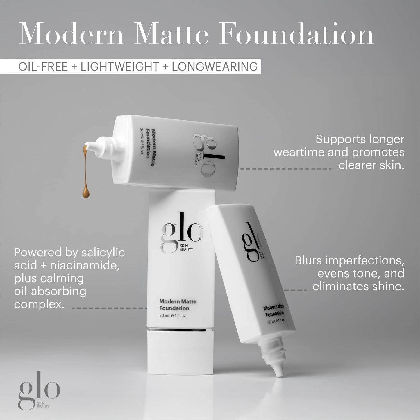Glo Skin Beauty Modern Matte Foundation, 4C (30 mL) - Oil-free, Buildable Medium-to-Full Coverage, Powered by Salicylic Acid and Niacinamide