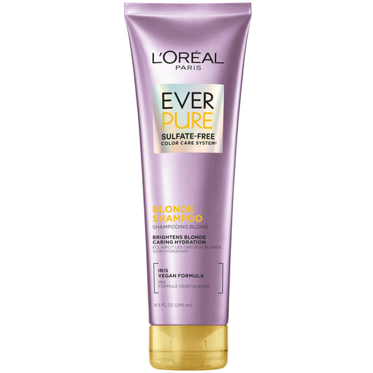 L'Oreal Paris Blonde Sulfate Free Shampoo for Color-Treated Hair, Neutralizes Brass + Balances, EverPure, 8.5 Fl Oz (Packaging May Vary)